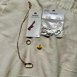 Gold & Silver Charm Necklace and Charms. Lemon, sunglasses, screw closure clips
